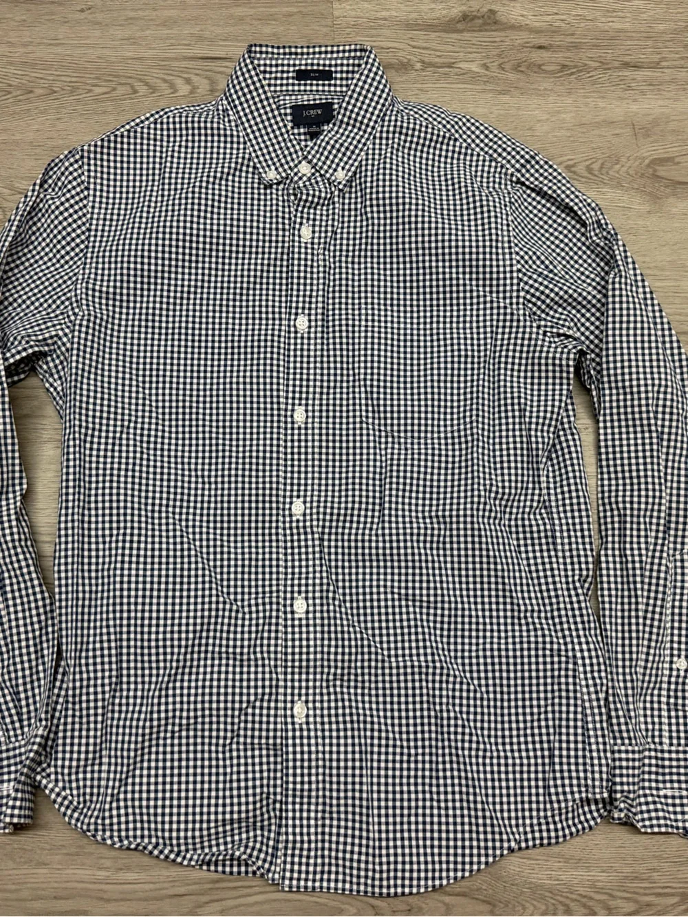 J. Crew navy blue and White Gingham Button-Down Shirt